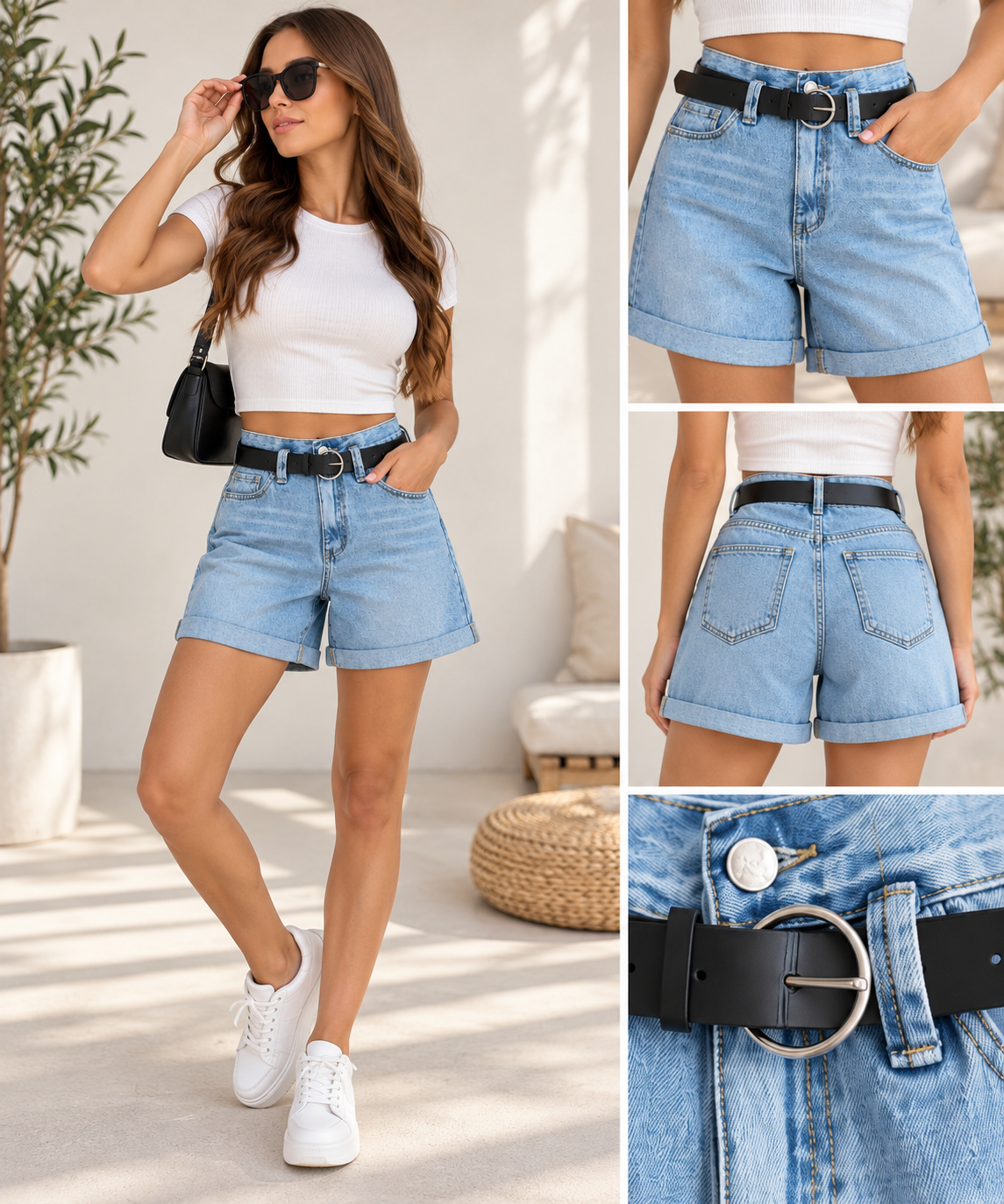 Дамски дънкови къси панталони „Denim Breeze“ с колан