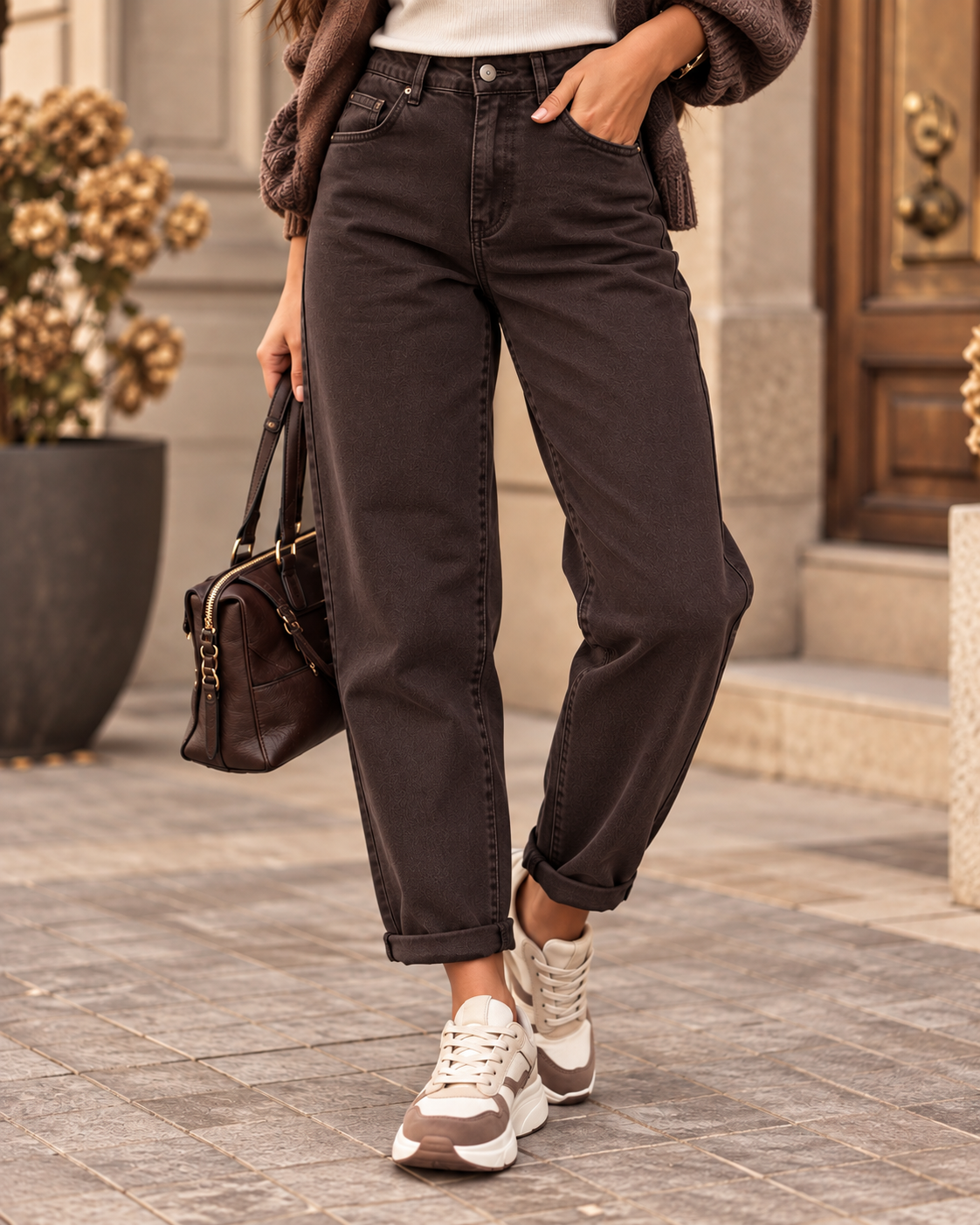 Дамски дънки с изчистена "Mom FIT" линия и висока талия - Image 4
