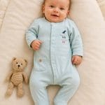 Бебешки гащеризон Hello Little One в светъл ментов цвят с дълъг ръкав и затворени крачета