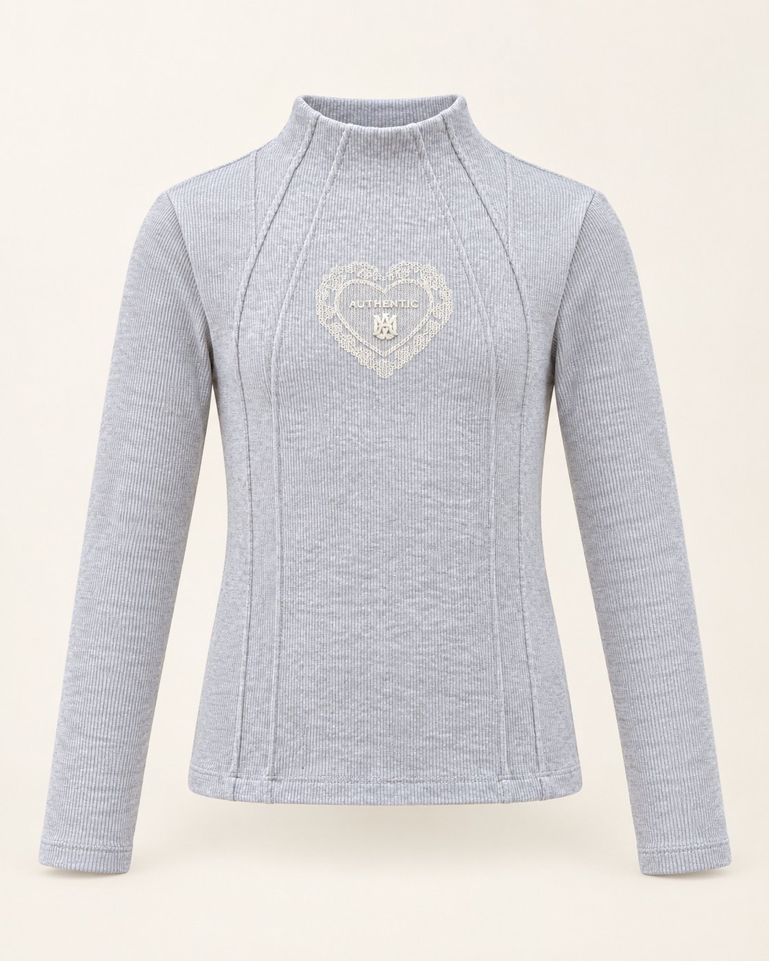 Детска рипсена блуза „Authentic Heart“ – светлосива - Image 2
