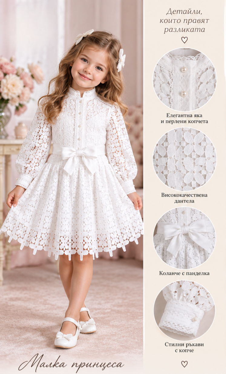 Детска дантелена рокля „White Grace“ - Image 2