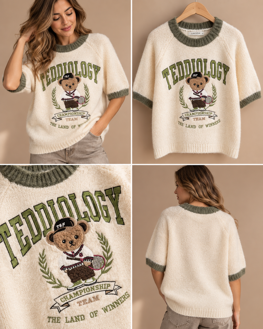 Дамски пухкав пуловер "Teddy Club" – екрю - Image 4