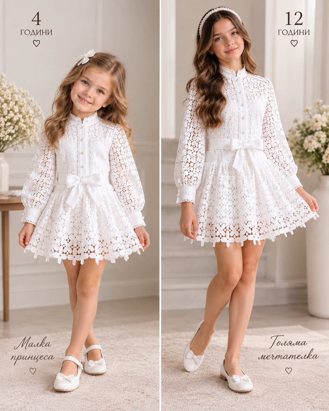 Детска дантелена рокля „White Grace“
