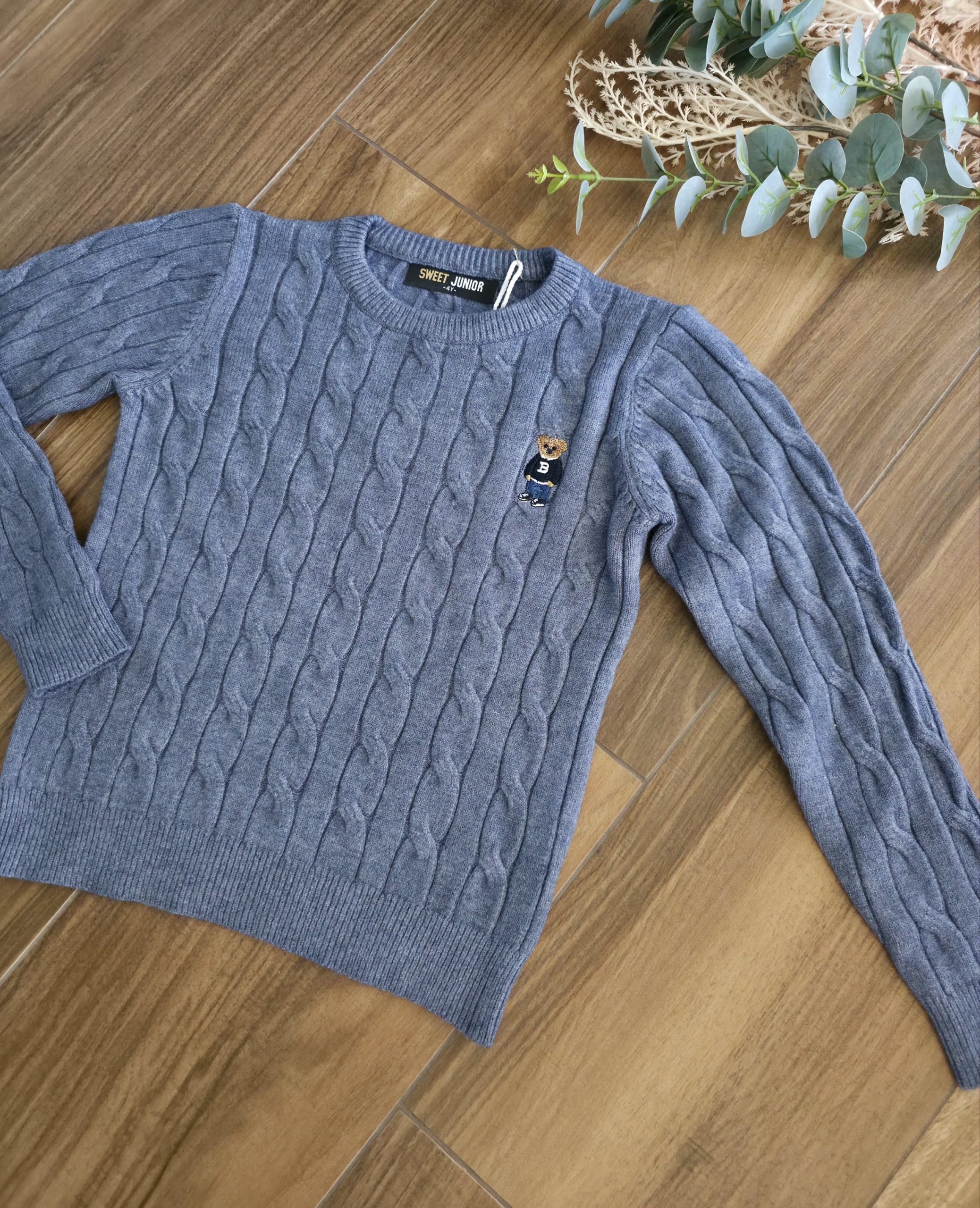 Детски плетен пуловер Teddy Classic в синьо - Image 8