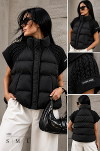 Дамски черен елек с плетени ръкави