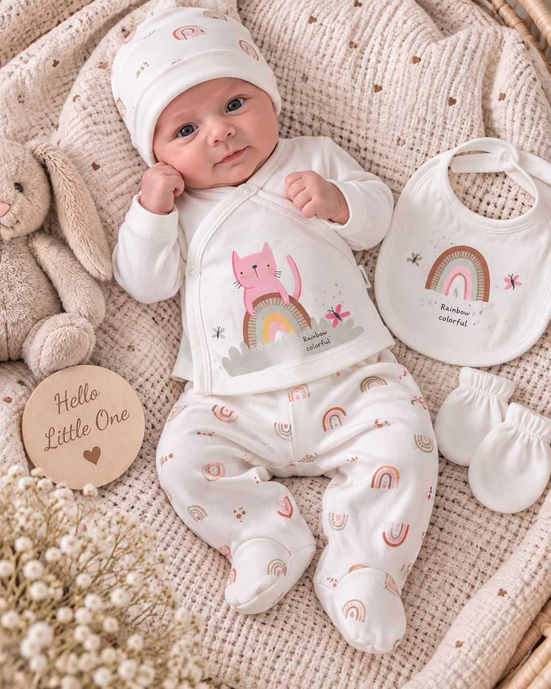 Бебешки комплект за новородено „Rainbow Kitty“ от 5 части